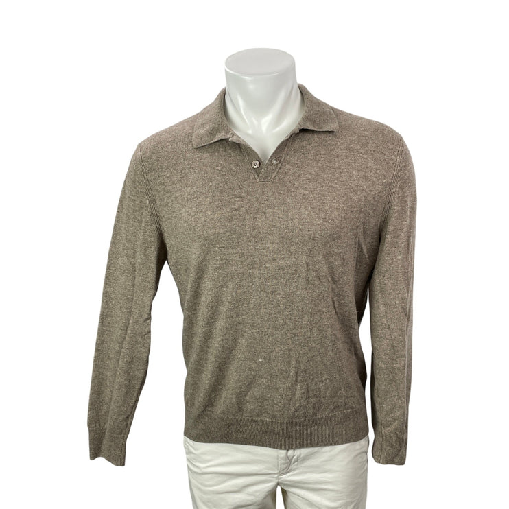 Zara Men's Beige Long Sleeves Wool Knit Collared Pullover Polo Sweater Top Sz XL
