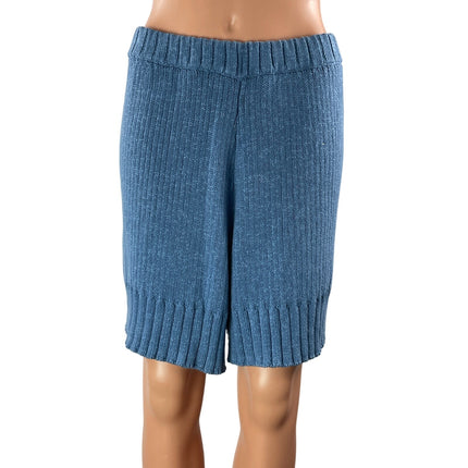 Free People FP Beach Blue Ribbed Knit High Rise Pull On Bermuda Shorts Size M