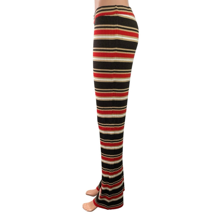 Uniqlo x Marini Red Striped Wool Ribbed Knit High Rise Semi Flare Pants Size L
