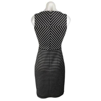 Michael Kors Womens Black Striped Sleeveless Back Zip Mini Pencil Sheath Dress 2