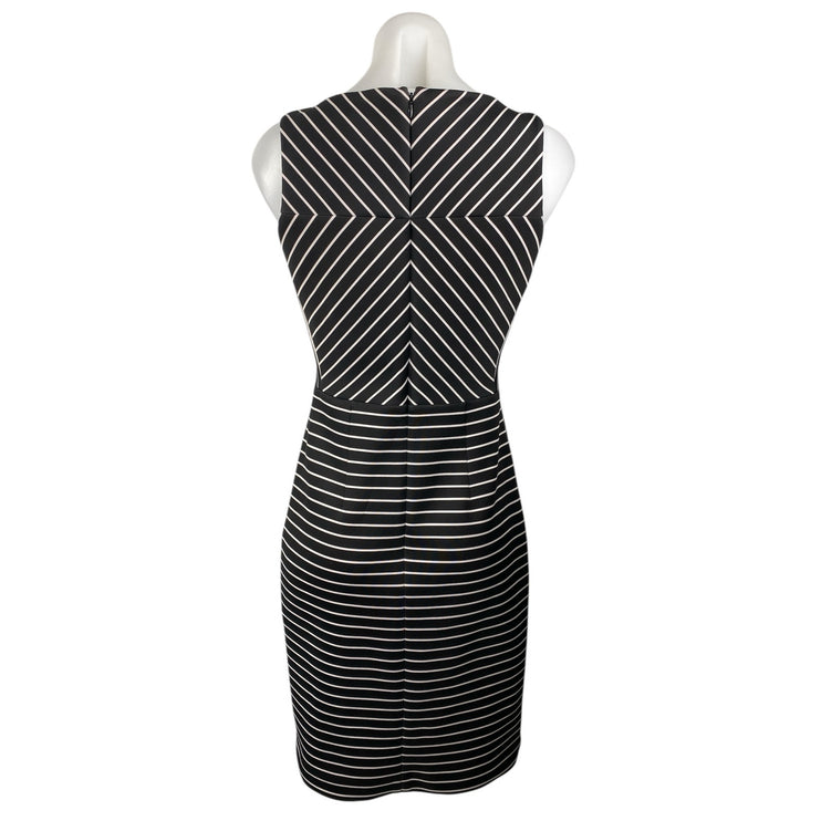 Michael Kors Womens Black Striped Sleeveless Back Zip Mini Pencil Sheath Dress 2