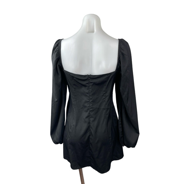 Princess Polly Black Long Sleeve Floral Lace Bustier Mini A Line Dress Size 8