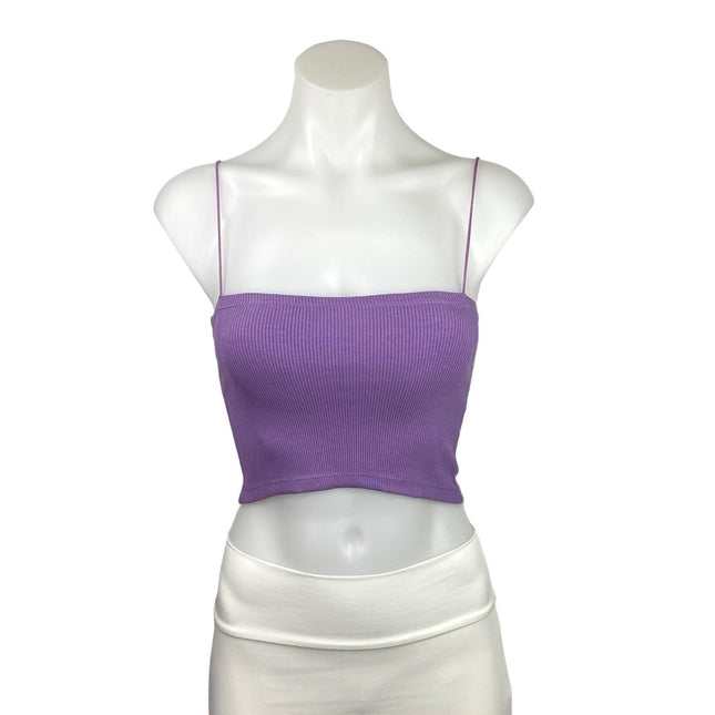 Zara NWT Purple Ribbed Knit Spaghetti Straps Square Neck Cami Crop