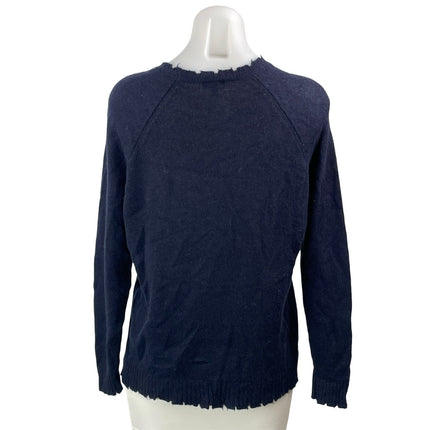 Minnierose Women's Navy Blue Long Sleeves Knit Distressed Pullover Sweater Top M