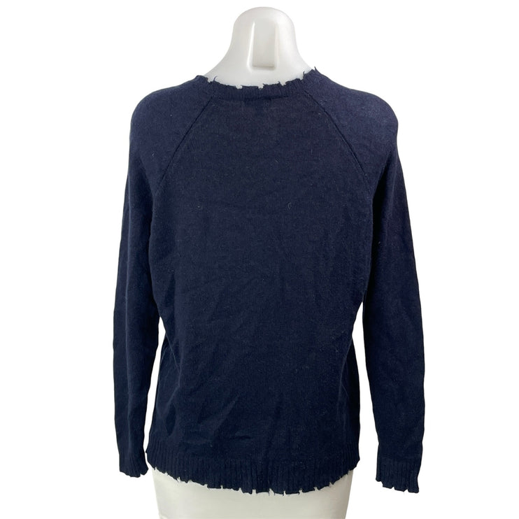 Minnierose Women's Navy Blue Long Sleeves Knit Distressed Pullover Sweater Top M