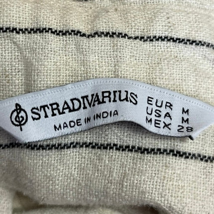 Stradivarius White Black Linen Striped Long Sleeve Button Down Shirt Top Size M