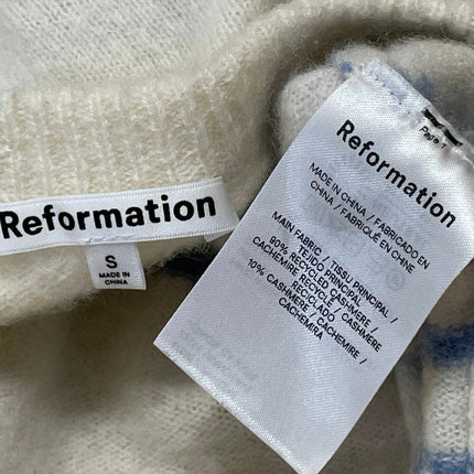 Reformation Women's Cream Blue Cashmere Long Sleeves Striped Sweater Top Size S