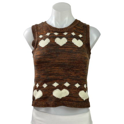 Cotton Emporium Brown Heart Diamond Print Sleeveless Tank Sweater Vest Size S