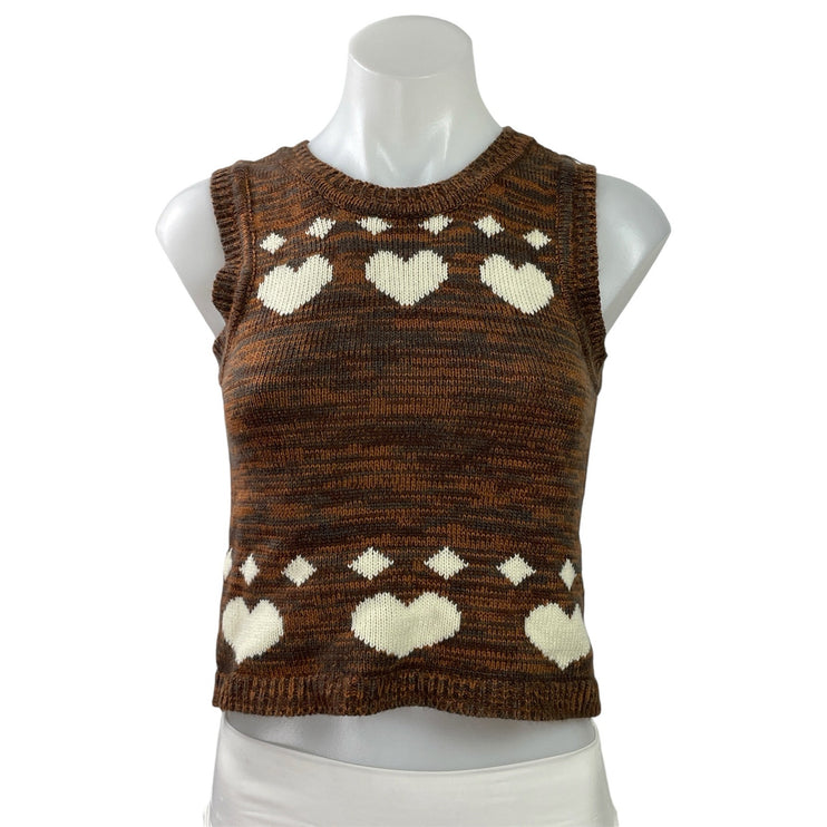 Cotton Emporium Brown Heart Diamond Print Sleeveless Tank Sweater Vest Size S