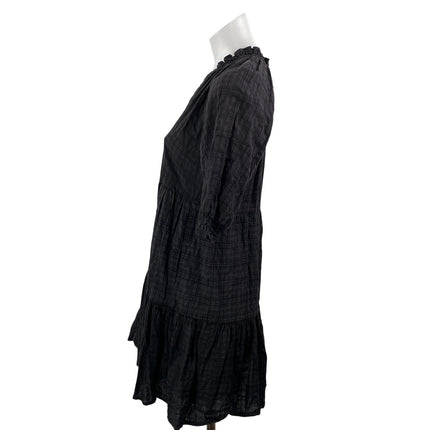 BB Dakota Black Check Plaid Short Sleeve V Neck Tiered A Line Mini Dress Size XS