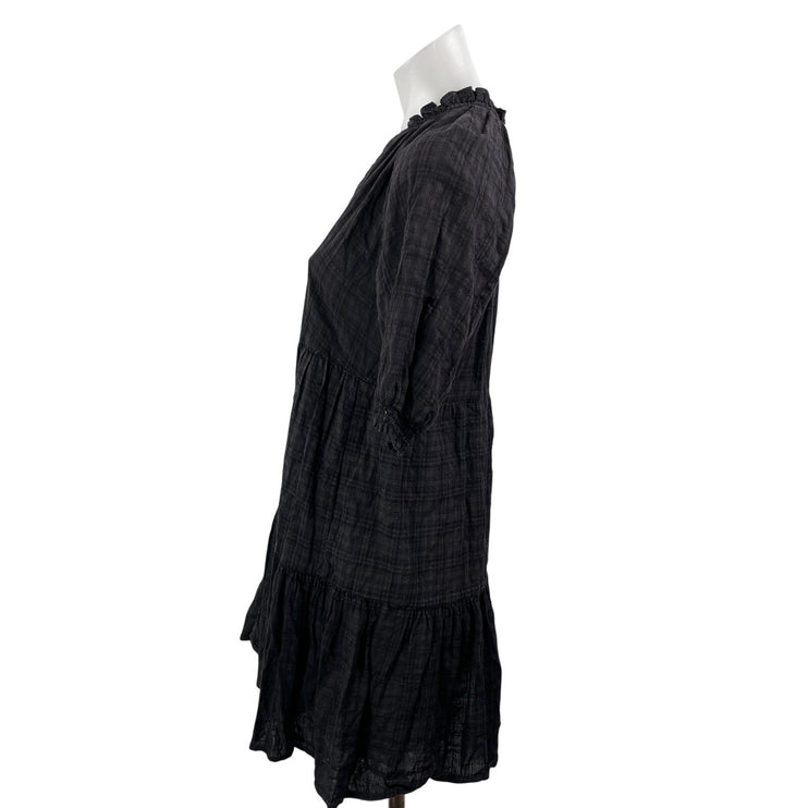 BB Dakota Black Check Plaid Short Sleeve V Neck Tiered A Line Mini Dress Size XS