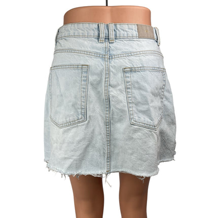 Zara Womens Blue Light Wash Distressed Frayed Raw Hem Mini Denim Jeans Skirt S