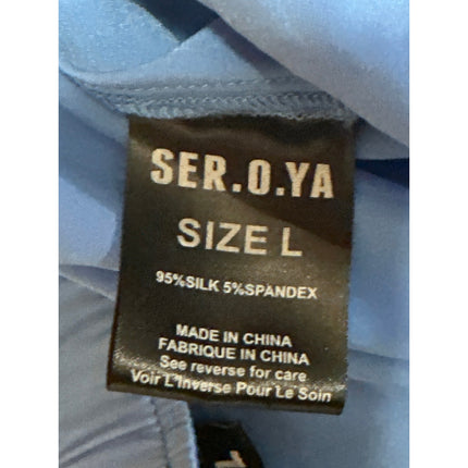 Ser.O.Ya Women's Blue Silk Satin Elastic Waist Wide Leg Lounge Trousers Pants L