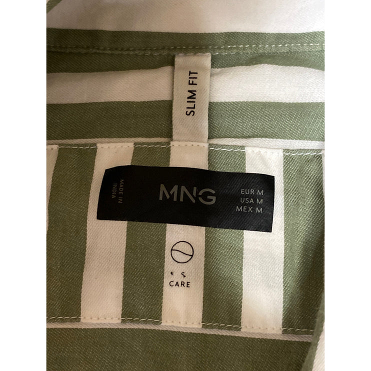 MNG Mango Men's Green Striped Slim Fit Long Sleeve Button Down Shirt Top Size M
