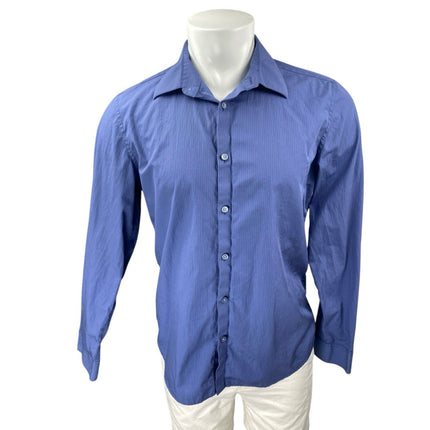 Calvin Klein Men's Blue Striped Slim Fit Long Sleeve Button Up Dress Shirt Top M
