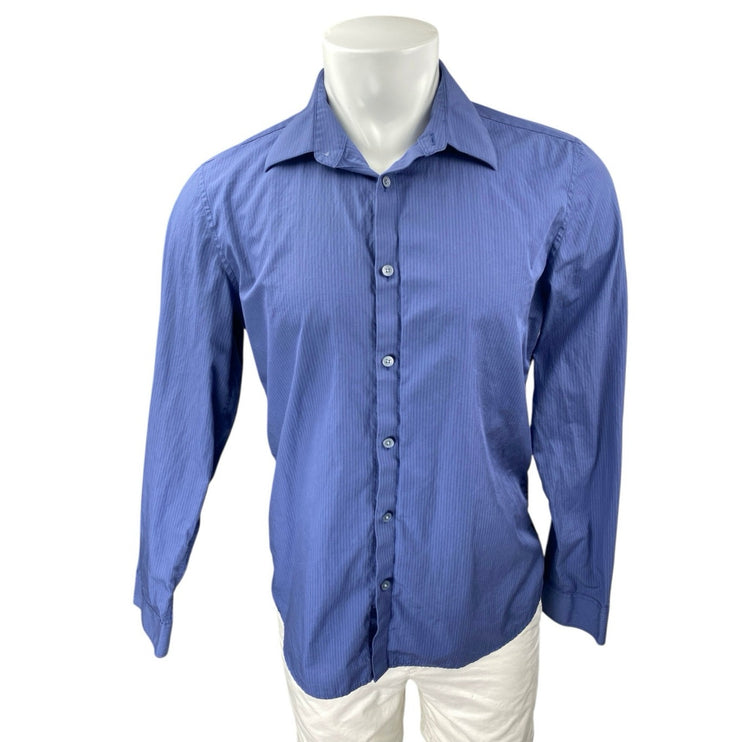 Calvin Klein Men's Blue Striped Slim Fit Long Sleeve Button Up Dress Shirt Top M