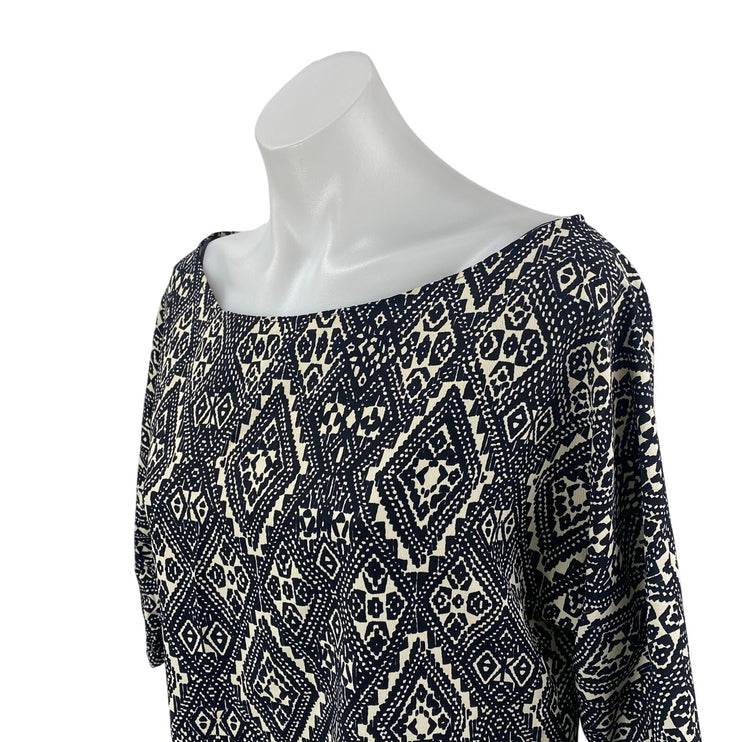 Zara Black Aztec Geometric Printed Short Sleeve Mini Twist Shift Sheath Dress S