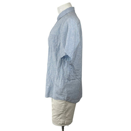 H&M Men's Light Blue Linen Collared Short Sleeve Casual Button Down Shirt Top L