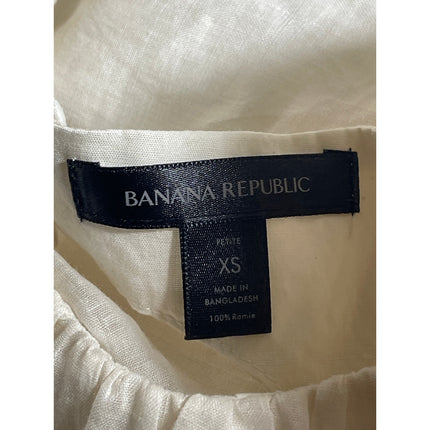 Banana Republic White Ramie Short Puff Sleeve Open Back Mini A-line Dress Sz XS
