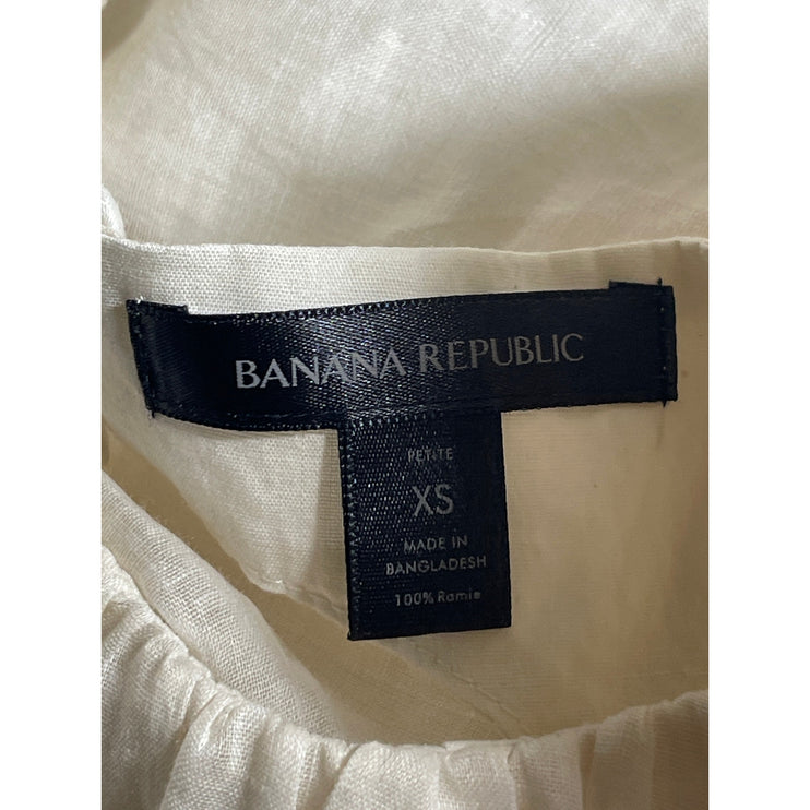 Banana Republic White Ramie Short Puff Sleeve Open Back Mini A-line Dress Sz XS