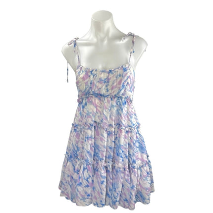 BuddyLove Delilah Abstract Ruffled Tiered Mini Cami Tank Flare A-Line Dress Sz S