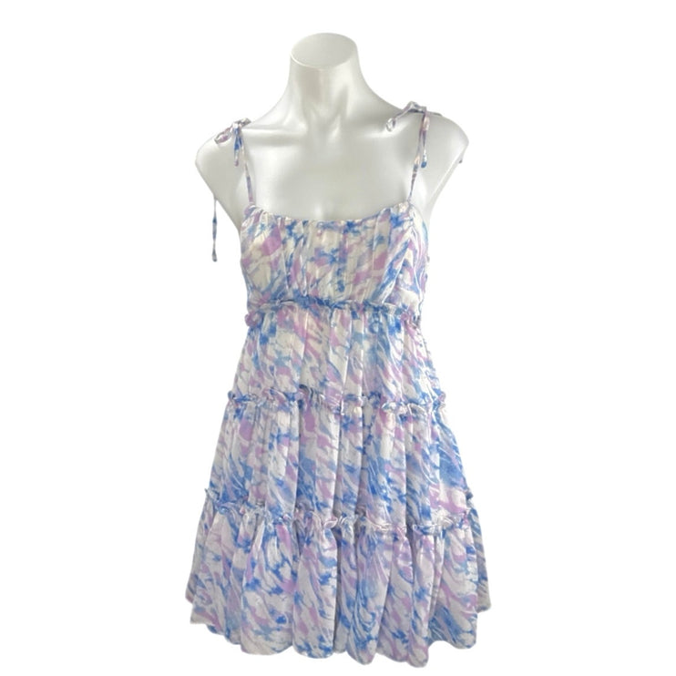 BuddyLove Delilah Abstract Ruffled Tiered Mini Cami Tank Flare A-Line Dress Sz S