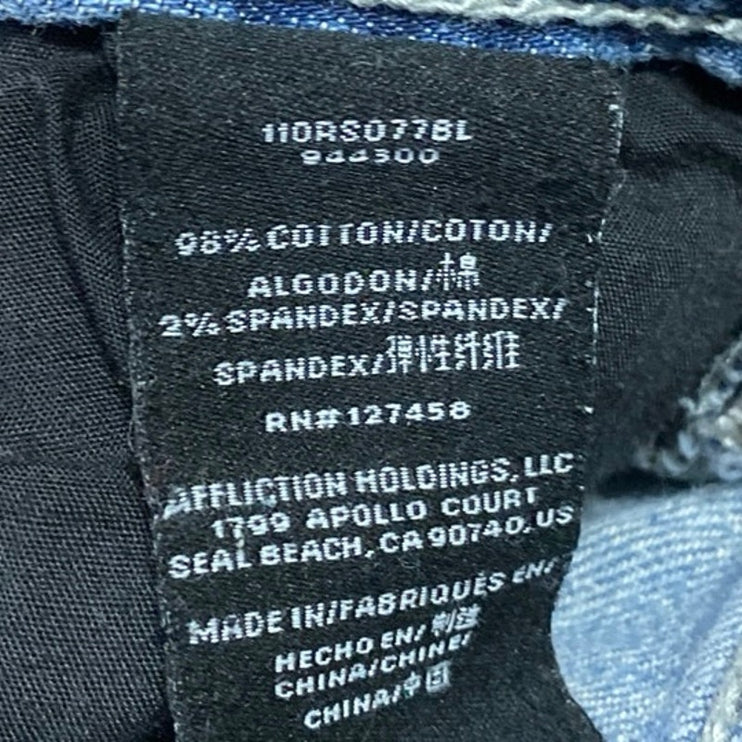 Affliction Buckle Blake Men's Blue Distressed Slim Straight Denim Jeans Size 30L