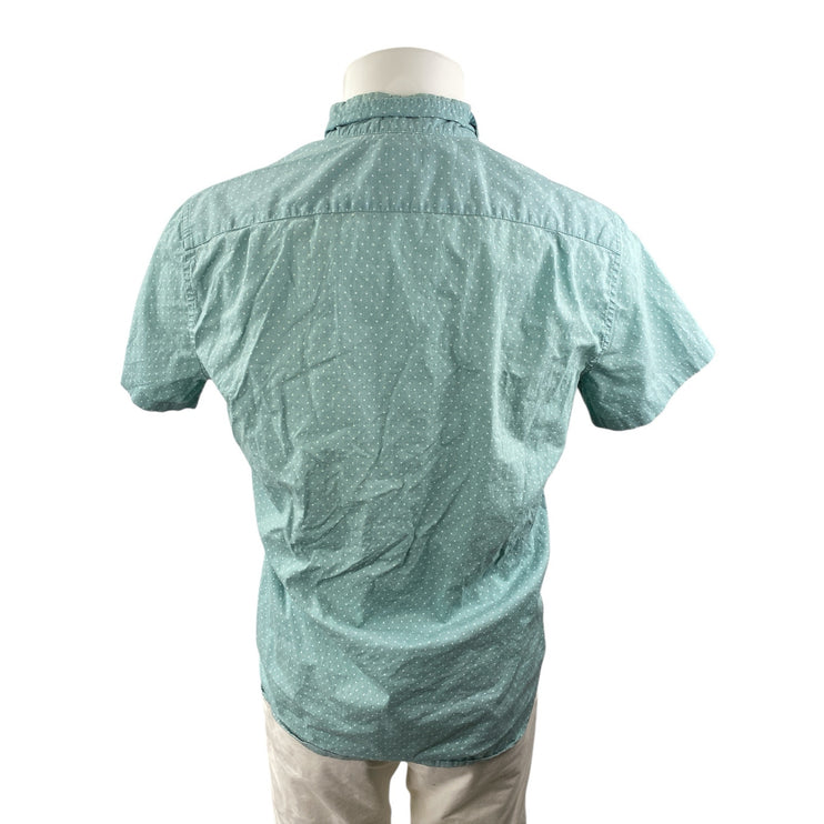 J.Crew Men's Blue Polka Dots Short Sleeve Slim Pocket Button Up Shirt Top Size M