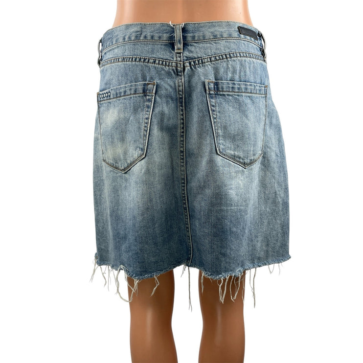 BLANKNYC Womens Blue Mid Rise Distressed Frayed Raw Hem Mini Denim Jean Skirt 27