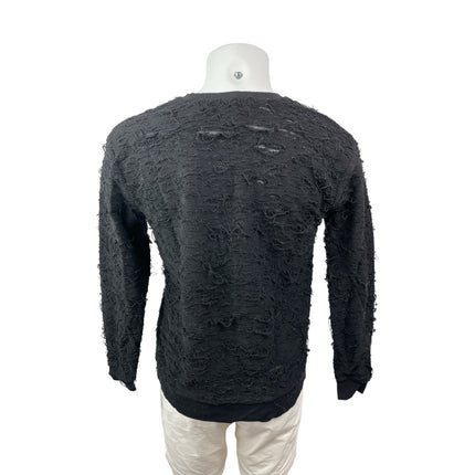 Zara Men's Black Fringe Textured Long Sleeve Crew Neck Knit Sweater Top Size S