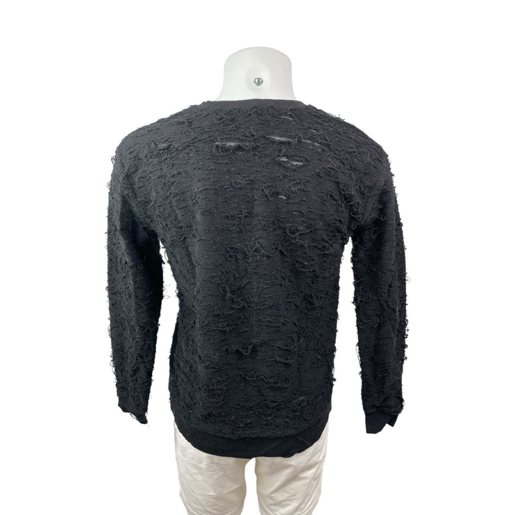 Zara Men's Black Fringe Textured Long Sleeve Crew Neck Knit Sweater Top Size S