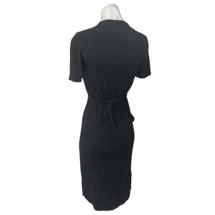 MP|C Black Short Sleeve Ribbed Knit Crew Neck Tie Back Midi Sheath Dress Size S