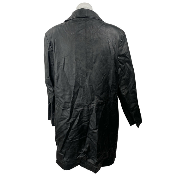 Newport News 100% Genuine Leather Womens Black Long Sleeve Trench Coat Jacket XL