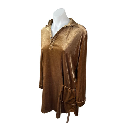 R. Vivimos Women's Brown Copper Velvet Velour Long Sleeve Shift Mini Dress Sz S