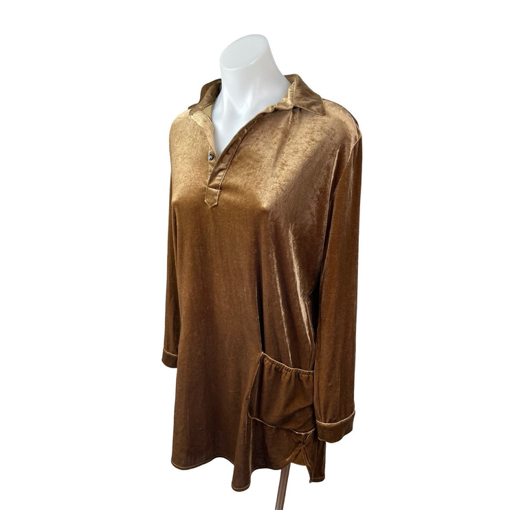 R. Vivimos Women's Brown Copper Velvet Velour Long Sleeve Shift Mini Dress Sz S