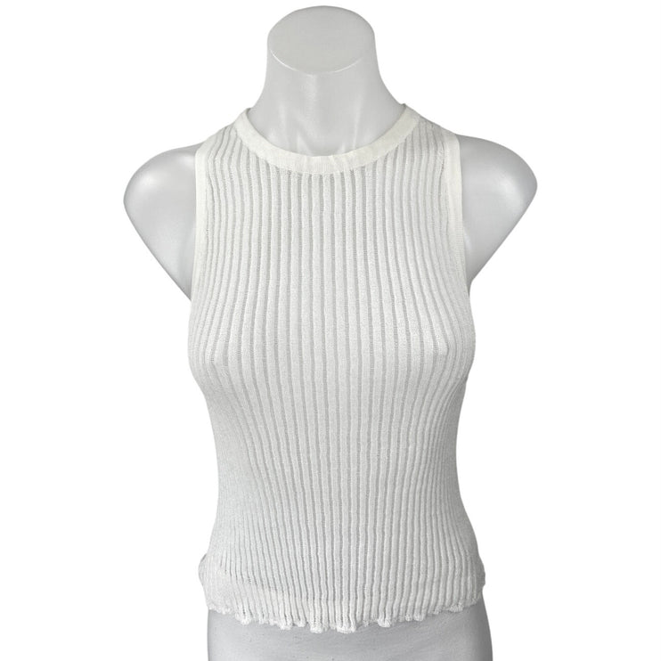Zara Women's White Sleeveless Ribbed Knit Crew Neck Sweater Vest Tank Top Size S