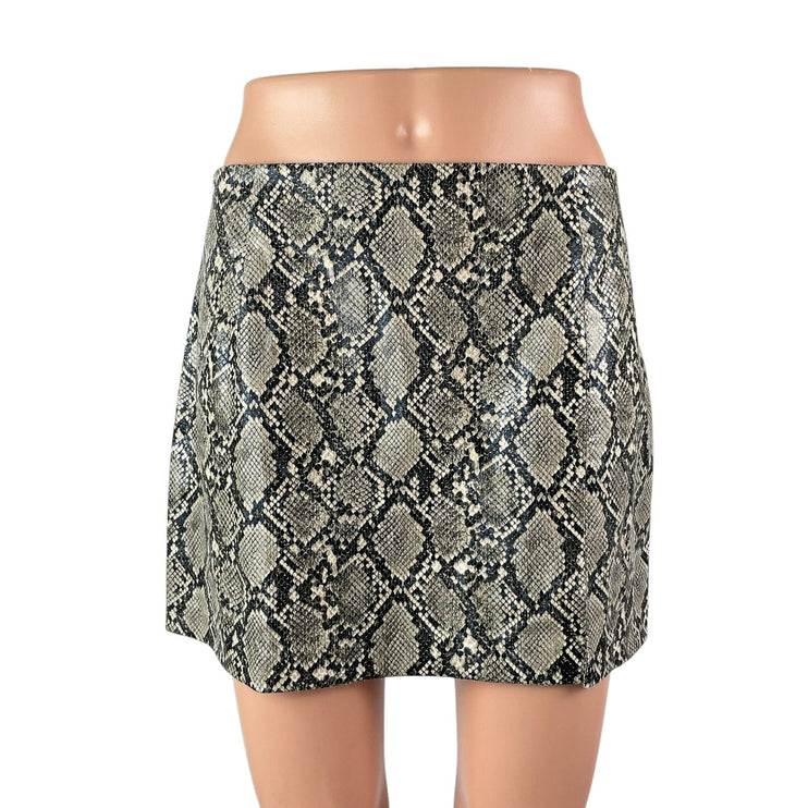 Zara Women's Snakeskin Faux Vegan Leather High Rise Mini Flare A-Line Skirt M