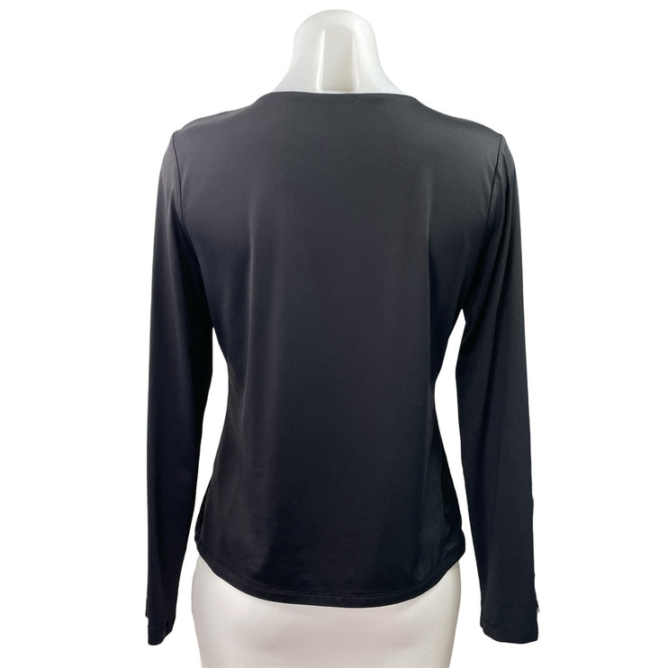 Tahari Women's Black Round Neck Basic Knit Long Sleeve T Shirt Tee Top Size L