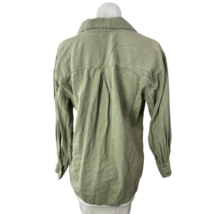 Banana Republic Women's Green Linen Long Sleeve Button Down Shirt Top Size M