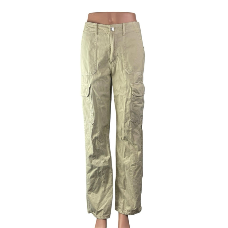 Zara Women's Cream Beige Khaki High Rise Straight Cargo Trousers Pants Size 4
