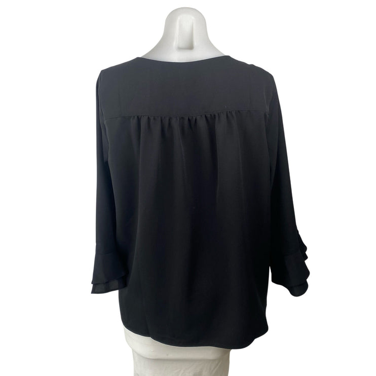 Lands' End Women's Black V Neck Long Sleeve Minimalist T-Shirt Blouse Top Sz 12