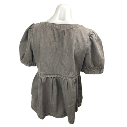 Madewell Women's Gray Puff Short Sleeve Denim Jeans Peplum Blouse Top Size S