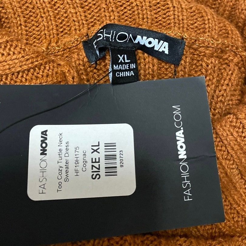 NEW Fashion Nova Brown Cable Knit Long Sleeve Turtleneck Mini Sweater – Brie