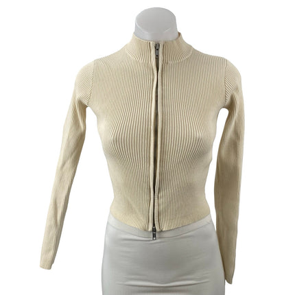 Brandy Melville Cream Ribbed Mock Neck Long Sleeve Cardigan Sweater Jacket Sz S