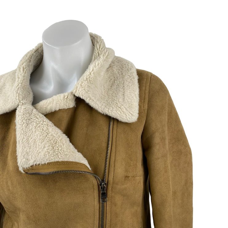 Banana Republic Faux Shearling Collared Long Sleeve Moto Biker Coat Jacket Sz XS