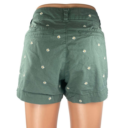 Old Navy Green Floral Daisy Embroidered Mid Rise Everyday Casual Chino Shorts 2