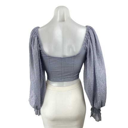 Urban Outfitters Cynthia Blue Clip Dotted Sleeve Square Neck Crop Blouse Top M