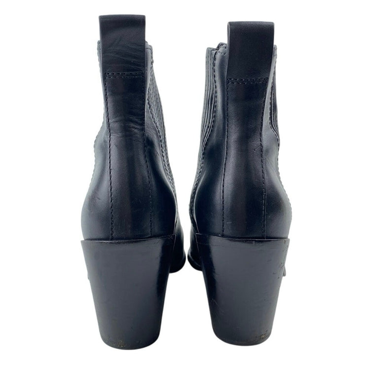 Loeffler Randall Kali Black Leather Block Heels Pointed Toe Ankle Boots Size 8