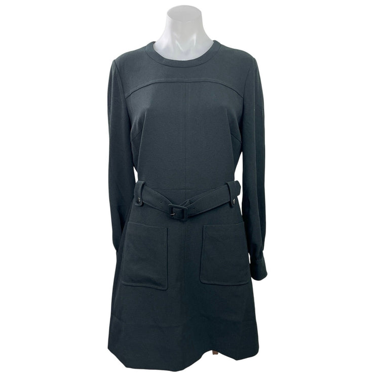 NEW Club Monaco Black Long Balloon Sleeve Belted Pocket A Line Mini Dress Size 8