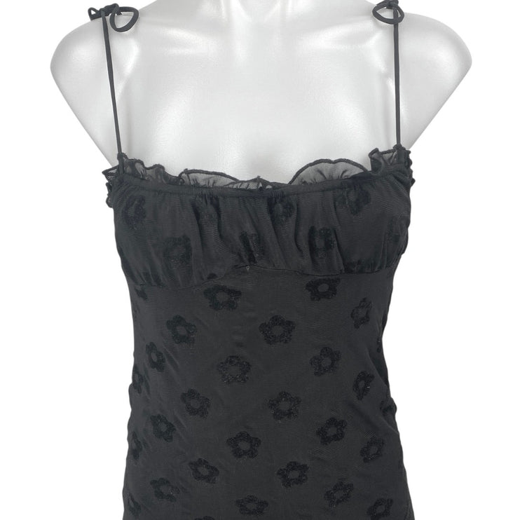 Motel Black Sleeveless Floral Jacquard Ruffle Cami Tank Mini Bodycon Dress XS